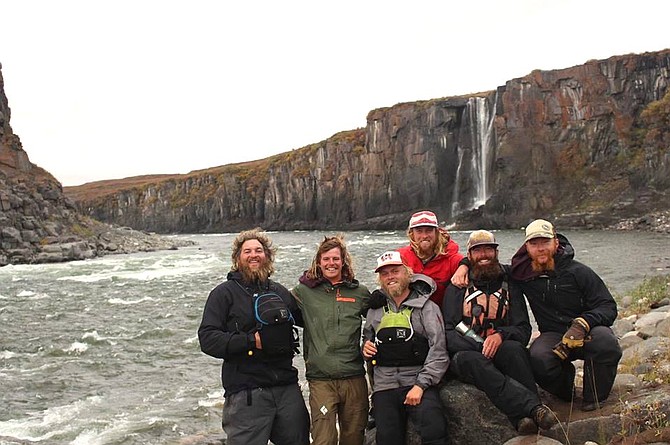 Photo of Luke Kimmes and five friends near the end of their canoe expedition across North America