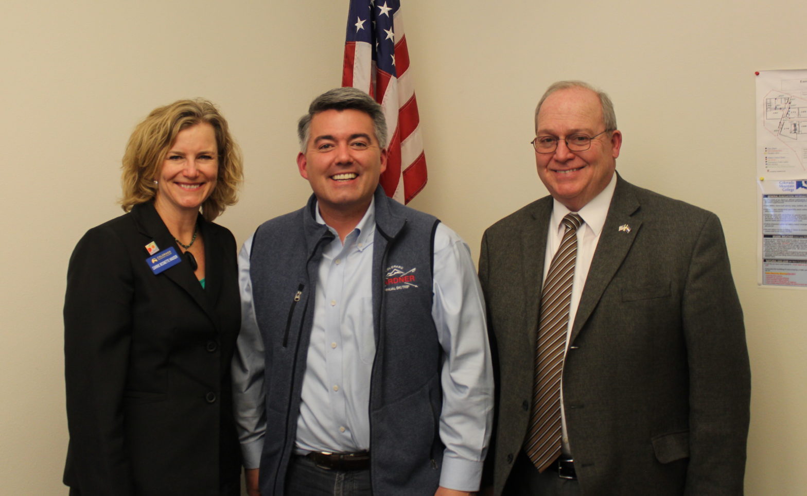 photo - CMC President Carrie Besnette Hauser, U.S. Senator Cory Gardner, former Speaker of the House Russell George